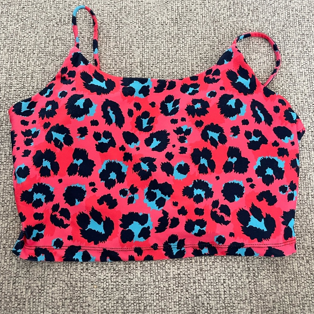 Pink & turquoise cheetah sports bra cropped tank M